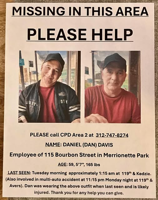 Daniel Davis Chicago IL Missing Person, Last seen following a car accident at 119th & Avers